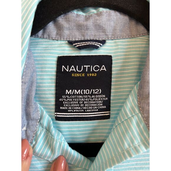 Nautica Boys Long Sleeve Button Down Dress Shirt Light Blue Size Medium 10/12 - Picture 3 of 5